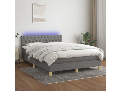 Box spring postel s matrací a LED 140x200 cm textil [3133958] (Barva Tmavě šedá)
