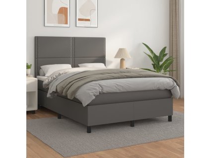 Box spring postel s matrací 140x200 cm umělá kůže [3142789] (Barva Šedá)