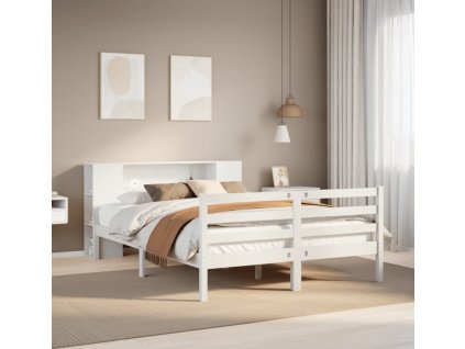 Postel s knihovnou bez matrace 140x200 cm masivní borovice [3321853] (Barva Bílá)
