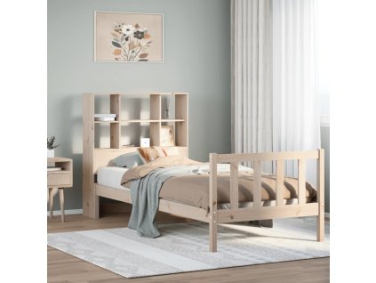 Postel s knihovnou bez matrace 90x190 cm masivní borovice [3321690] (Barva Přírodní)