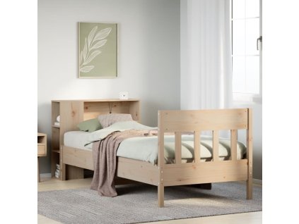 Postel s knihovnou bez matrace 90x190 cm masivní borovice [3323203] (Barva Přírodní)