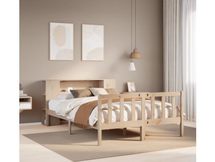 Postel s knihovnou bez matrace 120x200 cm masivní borovice [3321655] (Barva Přírodní)
