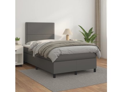 Box spring postel s matrací 120x200 cm umělá kůže [3142777] (Barva Šedá)