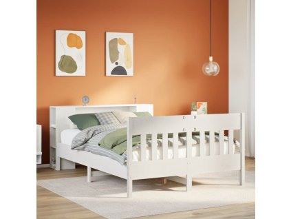 Postel s knihovnou bez matrace 140x190 cm masivní borovice [3323189] (Barva Bílá)