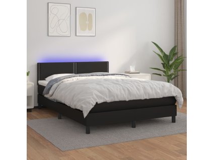 Box spring postel matrace a LED 140x190cm umělá kůže [3134162] (Barva Hnědá)