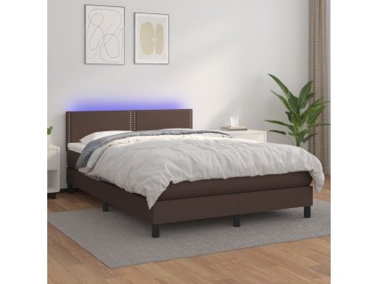 Box spring postel matrace a LED 140x190cm umělá kůže [3134162]
