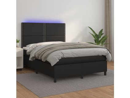 Box spring postel matrace a LED 140x190cm umělá kůže [3135882] (Barva Hnědá)