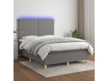 Box spring postel s matrací a LED 140x190 cm textil [3135352] (Barva Tmavě hnědá)