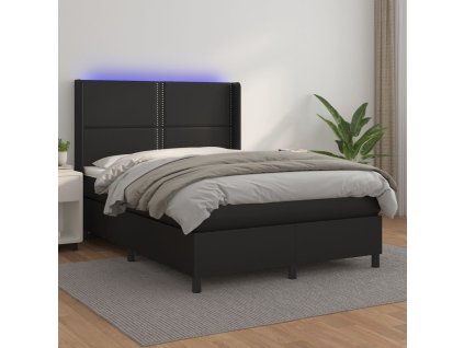 Box spring postel matrace a LED 140x190cm umělá kůže [3139319] (Barva Černá)