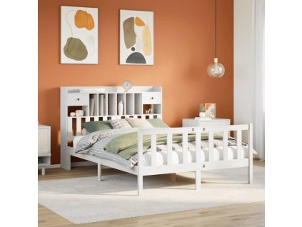 Postel s knihovnou bez matrace 140x190 cm masivní borovice [3321736] (Barva Bílá)