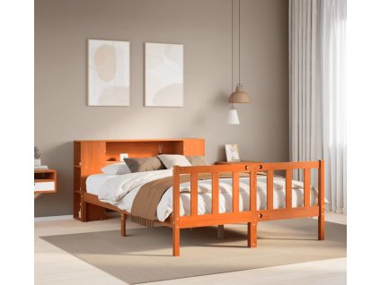 Postel s knihovnou bez matrace 140x190 cm masivní borovice [3321669] (Barva Voskově hnědá)