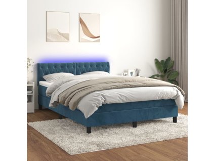 Box spring postel s matrací a LED 140x190 cm samet [3134583] (Barva Tmavě moddrá)