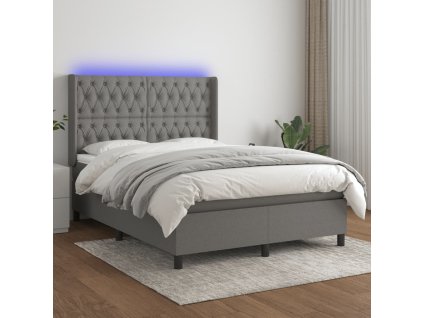 Box spring postel s matrací a LED 140x190 cm textil [3138550] (Barva Tmavě šedá)