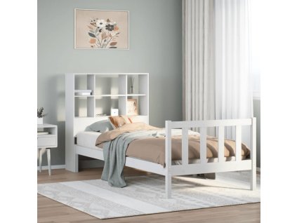 Postel s knihovnou bez matrace 90x200 cm masivní borovice [3321699] (Barva Bílá)