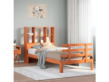 Postel s knihovnou bez matrace 100x200 cm masivní borovice [3322754] (Barva Bílá)