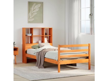 Postel s knihovnou bez matrace 100x200 cm masivní borovice [3321896] (Barva Bílá)
