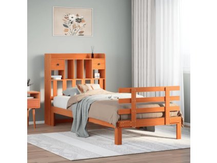 Postel s knihovnou bez matrace 100x200 cm masivní borovice [3322812] (Barva Voskově hnědá)