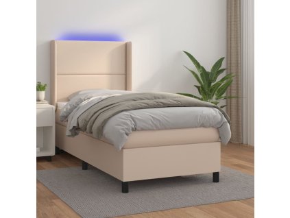 Box spring postel s matrací a LED 100x200 cm umělá kůže [3139310] (Barva Hnědá)