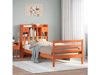 Postel s knihovnou bez matrace 100x200 cm masivní borovice [3321935] (Barva Bílá)