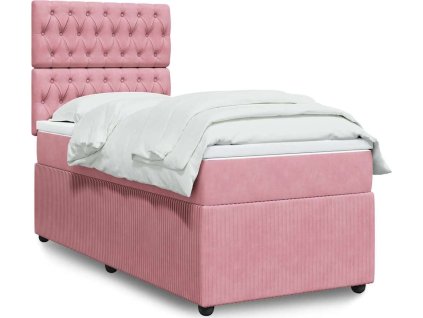 Box spring postel s matrací 100 x 200 cm samet [3294573] (Barva Růžová)