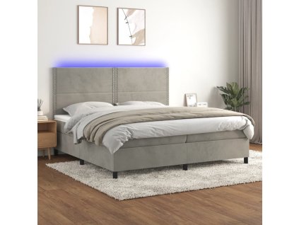Box spring postel s matrací a LED 200x200 cm samet [3136083] (Barva Světle šedá)