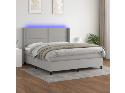 Box spring postel s matrací a LED 180x200 cm textil [3138253] (Barva Světle šedá)
