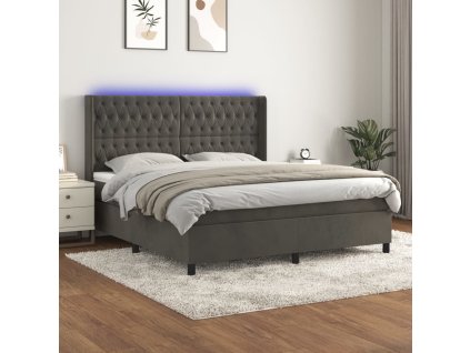 Box spring postel s matrací a LED 160x200 cm samet [3139752] (Barva Tmavě šedá)