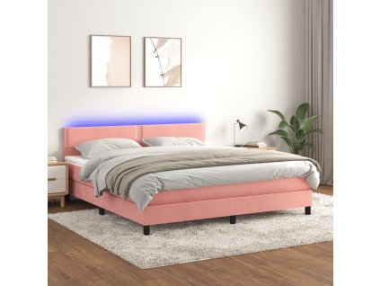 Box spring postel s matrací a LED 160x200 cm samet [3134356] (Barva Růžová)
