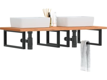 Deska pod umyvadlo nástěnná ocel a masivní bukové dřevo [3302453] (Barva Černá)