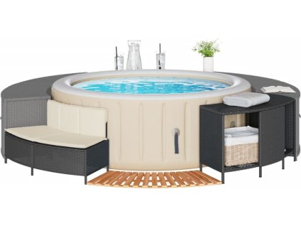 Obruba k vířivce polyratan a masivní akáciové dřevo [365612] (Barva Černá)