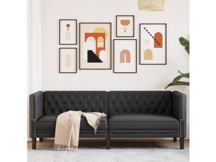 Pohovka Chesterfield 3místná umělá semišová kůže [372666] (Barva Černá)
