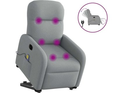Elektrické zvedací masážní polohovací křeslo textil [3303002] (Barva Světle šedá)