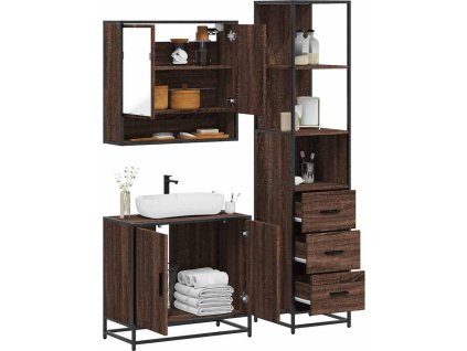 3dílný set koupelnového nábytku kompozitní dřevo [3301155] (Barva Černá)