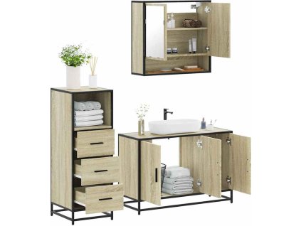 3dílný set koupelnového nábytku kompozitní dřevo [3301040] (Barva Černá)