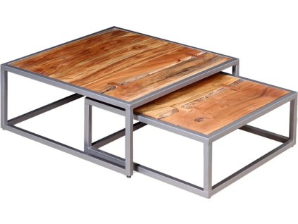 Dva hnízdové konferenční stolky, masivní akácie [244232] (Barva Krémová a antracitová)