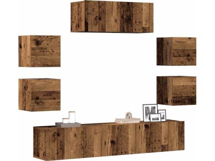 7dílný set TV skříněk dřevotříska [3329013] (Barva Staré dřevo)
