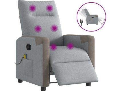 Elektrické masážní polohovací křeslo textil [3324085] (Barva Světle šedá)