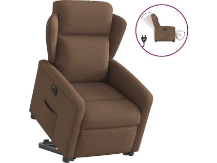 Elektrické zvedací polohovací křeslo textil [3303158] (Barva Hnědá)