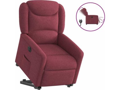 Elektrické zvedací polohovací křeslo textil [3303217] (Barva vínová červená)