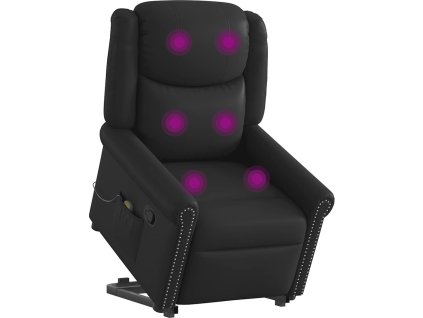 Zvedací polohovací křeslo lesklé umělá kůže [3303420] (Barva Černá)