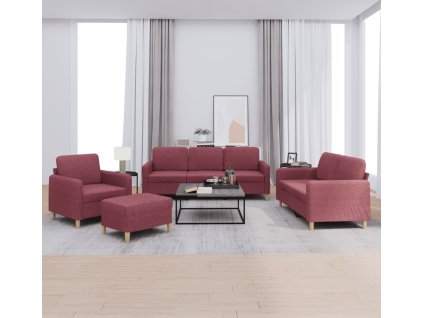 4dílná sedací souprava s poduškami textil [3202068] (Barva vínová červená)