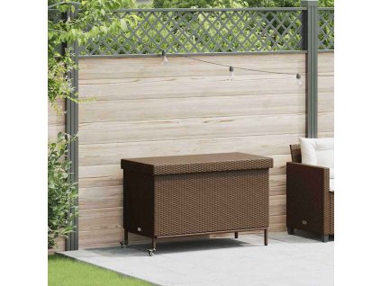Zahradní úložný box s kolečky 110x55x73 cm polyratan [4103827] (Barva Hnědá)
