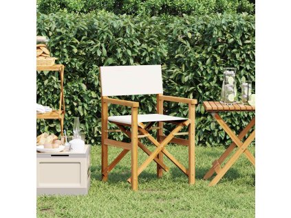 Skládací režisérská židle masivní teakové dřevo [4008507] (Barva Krémová)