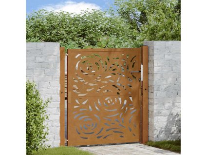 Zahradní branka černá 100 x 100 cm ocelová s motivem plamene [4100994] (Barva Povětrnostně odolná ocel / Hnědý)