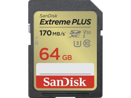 Paměťová karta Sandisk Extreme PLUS SDXC 64GB 170MB/s and 80MB/s, UHS-I, Class 10, U3, V30 [28451027]