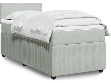 Box spring postel s matrací 100 x 200 cm samet [3289956] (Barva Světle šedá)