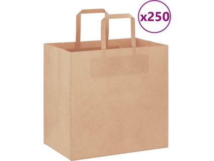 Papírové sáčky 250 ks s uchy 26x17x25 cm [4101815] (Barva Hnědá)