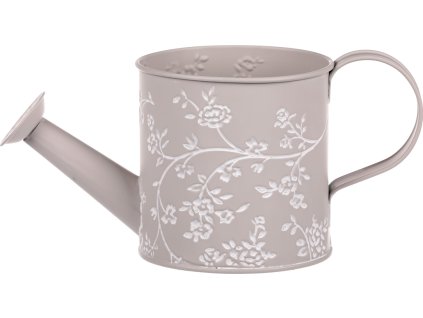 Obal kovový - konev, v šedivé barvě s bílými růžemi. KK054-GREY