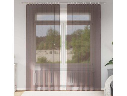 Voálové záclony s tyčovými kapsami 2 ks [4102173] (Barva Hnědá)