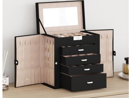 Šperkovnice 5-vrstvá se zrcadlem uzamykatelná [4103563] (Barva Černá)